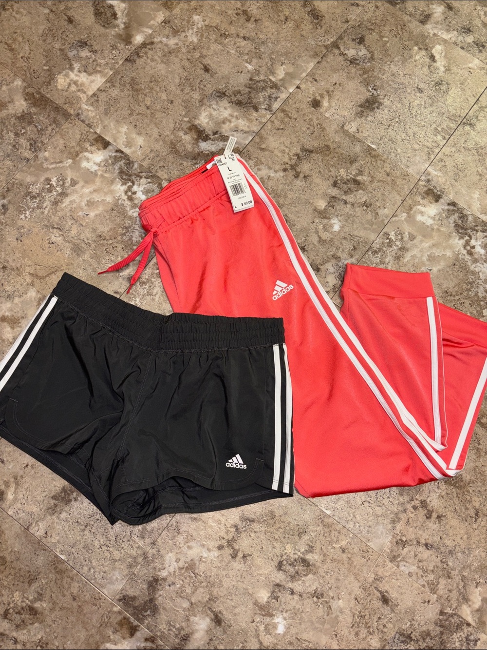 NWT - Adidas Grey Shorts & Coral Track Pants Set (Size Large)
